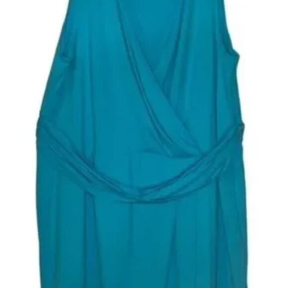 Talbots Aqua Turquoise Blue Dress Plus Size 18 18P Petite Sleeveless V-Neck - Picture 2 of 7